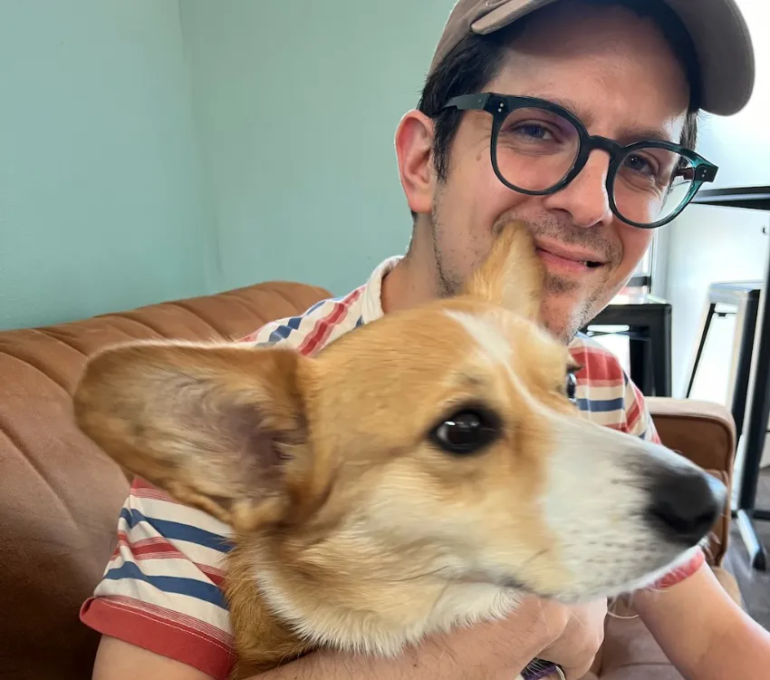 Dan, the SEO guy, and Evie, the corgi
